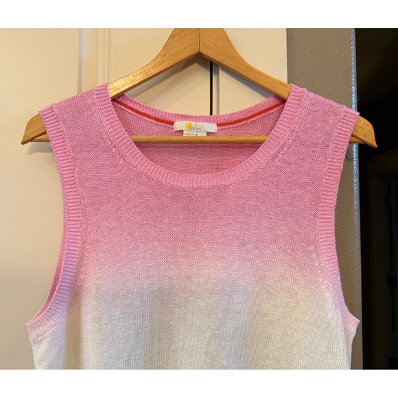 Boden Lightweight Size L Linen Pink/White/Orange Ombré Sleeveless Sweater Vest - Picture 3 of 8